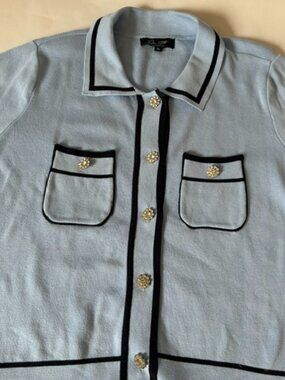 On 12th Young Contemporary Blue Coquette Top with Rhineston Buttons SZ XL New